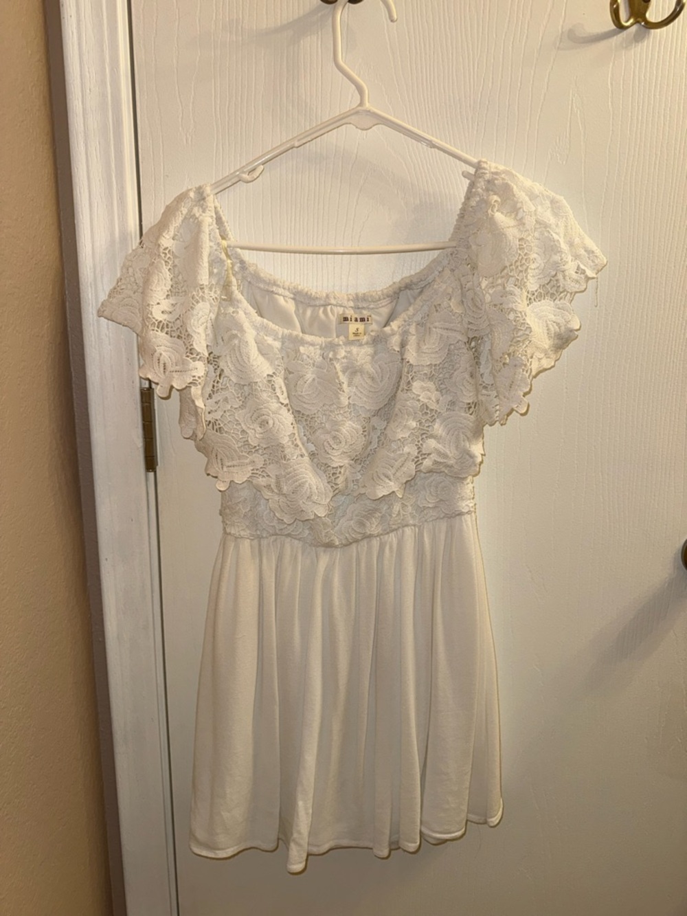 miami White Lace Overlay Skater Dress